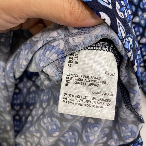 JM Collection XL Blue Black Floral Abstract Pattern Stretch Knit Top Office - Picture 7 of 9